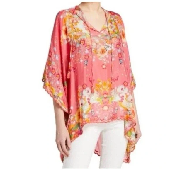 NEW‎ JOHNNY WAS Nephi Silk Floral Butterfly Kimono Tunic Top O/S Pink Oversized - Picture 2 of 13